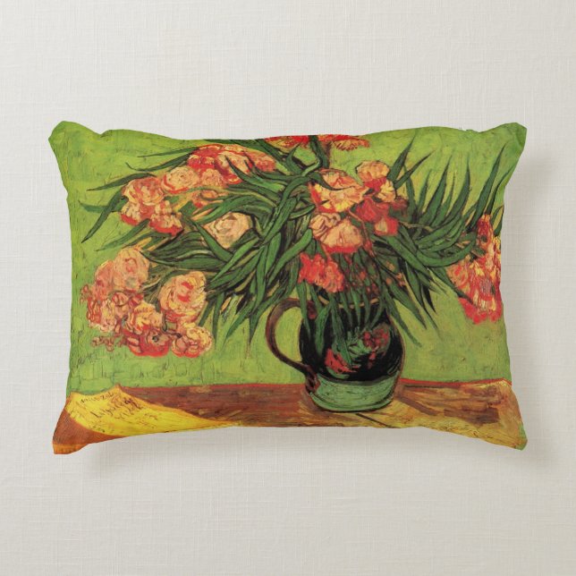 Vase with Oleanders and Books by Vincent van Gogh Decorative Cushion (Front)