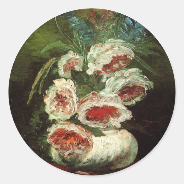 Vase with Peonies by Vincent van Gogh Classic Round Sticker (Front)
