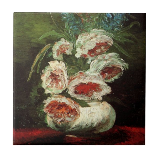 Vase with Peonies by Vincent van Gogh Tile (Front)