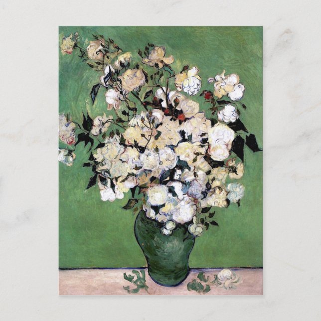Vase with Pink Roses (F682) Van Gogh Fine Art Postcard (Front)