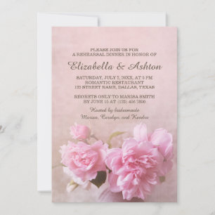 Vase with Pink Roses Romantic Rehearsal Dinner Invitation