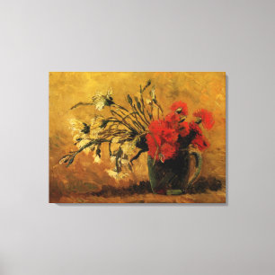 Vase with Red and White Carnations Canvas Print