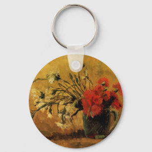 Vase with Red and White Carnations Key Ring