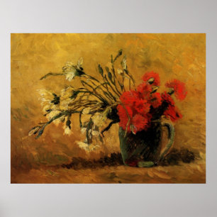 Vase with Red and White Carnations Poster