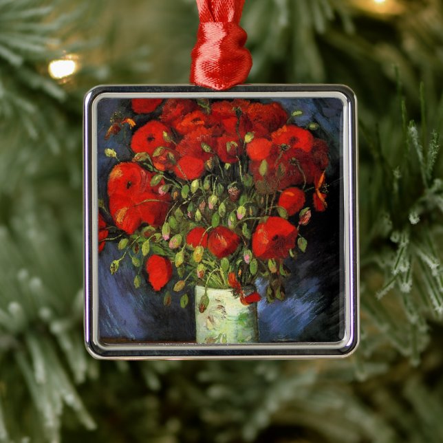 Vase with Red Poppies by Vincent van Gogh Metal Tree Decoration (Tree)