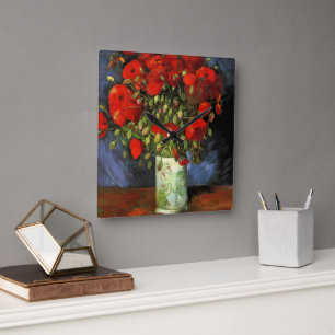 Vase with Red Poppies by Vincent Van Gogh Square Wall Clock