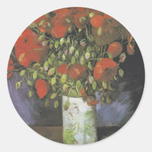 Vase with Red Poppies Vincent van Gogh Classic Round Sticker