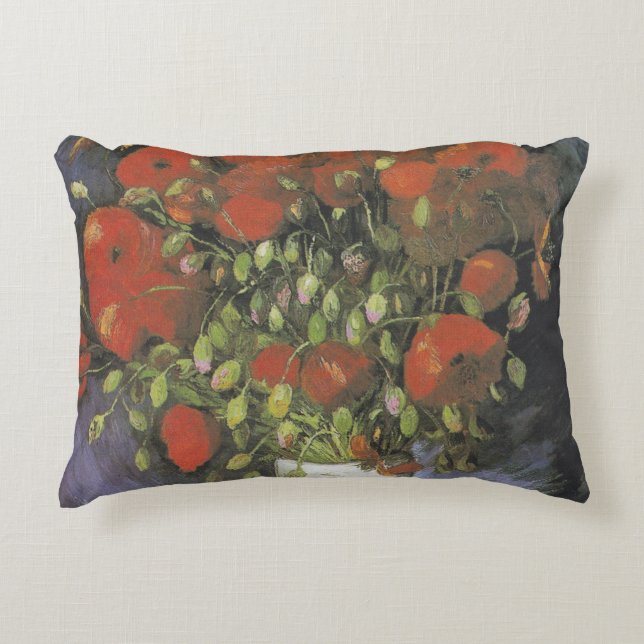 Vase with Red Poppies Vincent van Gogh Lumbar Decorative Cushion (Front)