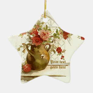 Vase with red roses vintage watercolor ornament