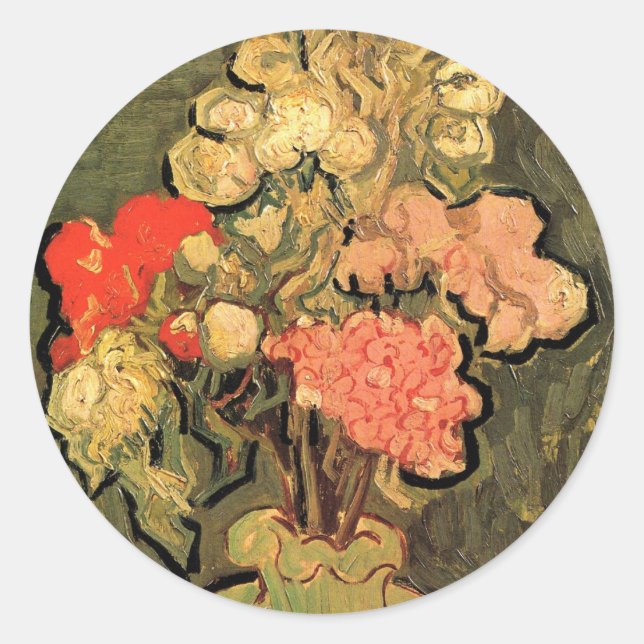 Vase with Rose Mallows by Vincent van Gogh Classic Round Sticker (Front)