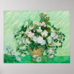 Vase with Roses by Vincent Van Gogh Poster<br><div class="desc">Vase with Roses by Vincent Van Gogh, oil on canvas 1890, is a still life painting of a large, boisterously arranged bunch of pale blossoming flowers in a pottery vase. Van Gogh painted in thick, swirling strokes of impasto oil colours with variations of pink, white, yellow and green with vivid...</div>