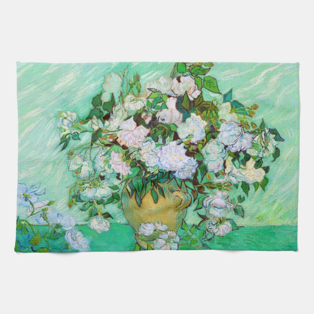 Vase with Roses Van Gogh Fine Art Tea Towel (Horizontal)