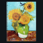 Vase with Three Sunflowers (1888) Van Gogh spiral Notebook<br><div class="desc">The stunning golden yellow sunflowers on the light blue backdrop are the focal point of this classy spiral-bound notepad, featuring Van Gogh's "Vase with Three Sunflowers" (1888). At the Yellow House in Arles, Van Gogh made four still lifes with sunflowers in August 1888. Of the latter two, the two most...</div>
