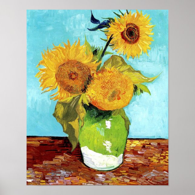 Vase with Three Sunflowers (1888) Vincent Van Gogh Poster (Front)