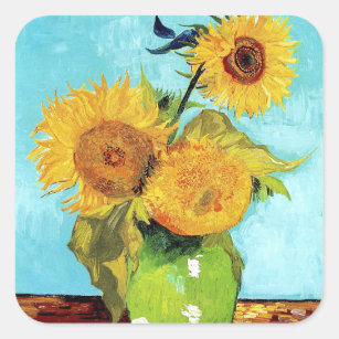 Vase with Three Sunflowers Van Gogh art paper Square Sticker