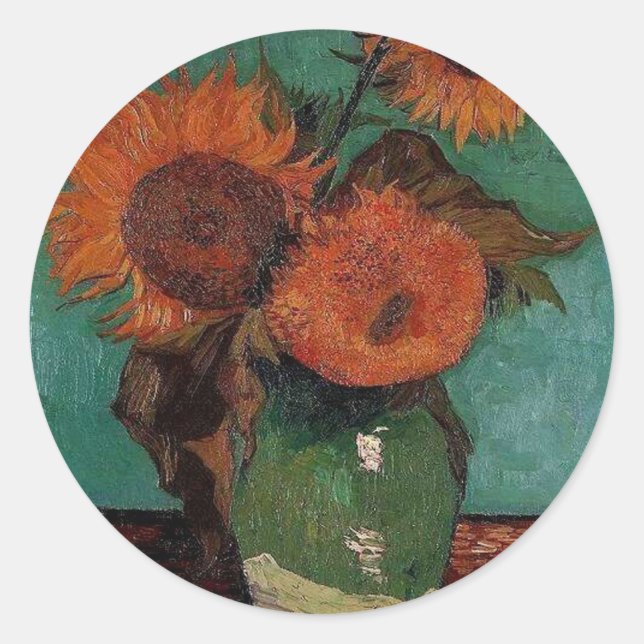 vase with three sunflowers, van Gogh Classic Round Sticker (Front)