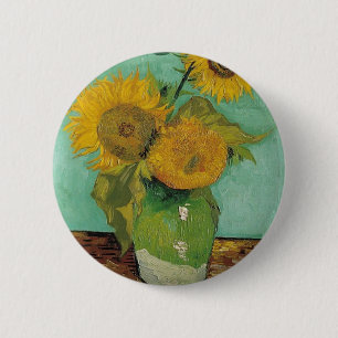 Vase with three sunflowers, Vincent van Gogh 6 Cm Round Badge