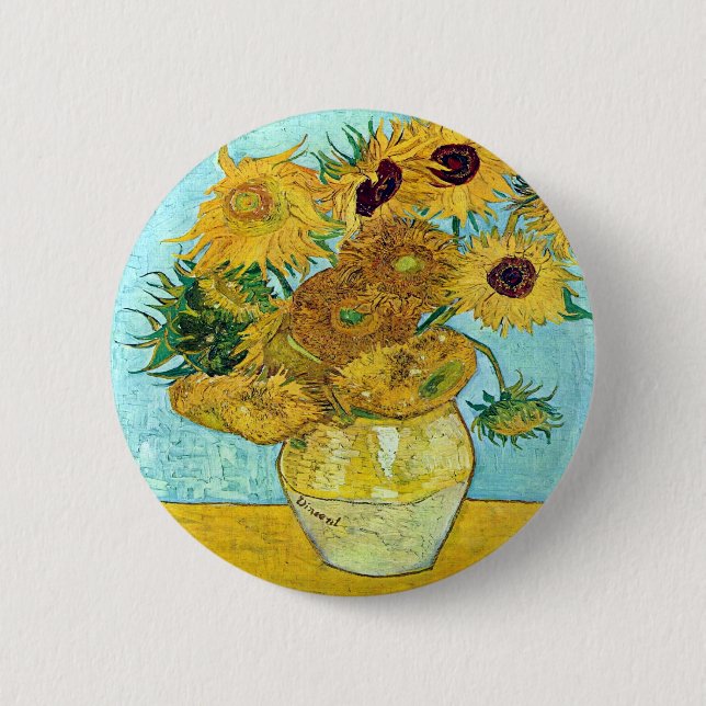 Vase With Twelve Sunflowers By Vincent Van Gogh 6 Cm Round Badge (Front)