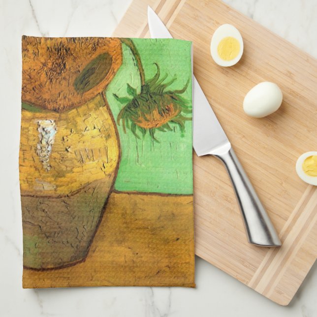 Vase with Twelve Sunflowers by Vincent van Gogh Tea Towel (Quarter Fold)