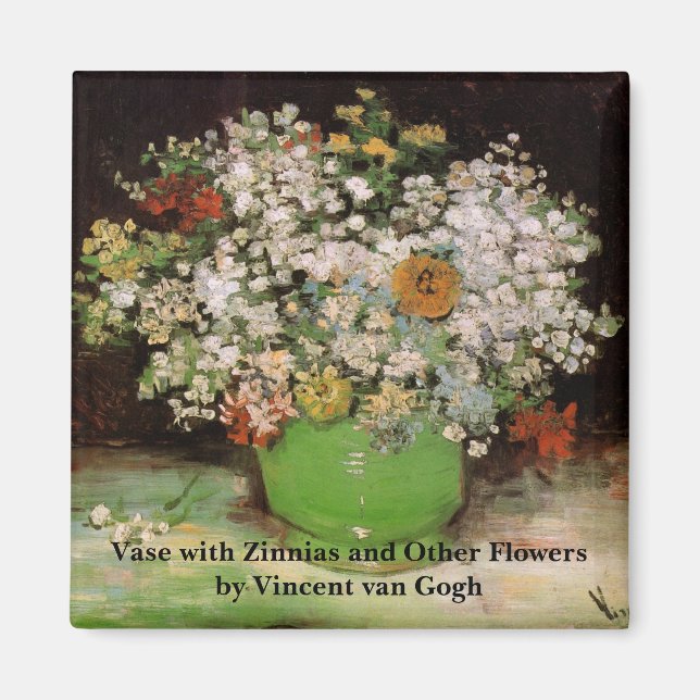 Vase with Zinnia Flowers by Vincent van Gogh Magnet (Front)