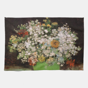Vase with Zinnia Flowers by Vincent van Gogh Tea Towel