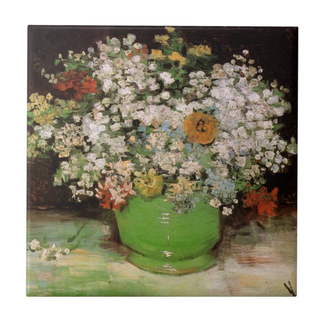 Vase with Zinnia Flowers by Vincent van Gogh Tile (Front)