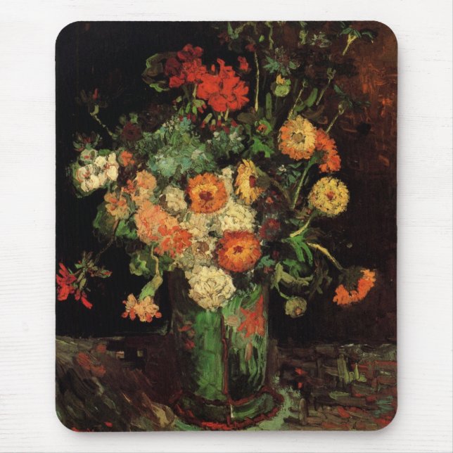 Vase with Zinnias and Geraniums, Vincent van Gogh Mouse Pad (Front)
