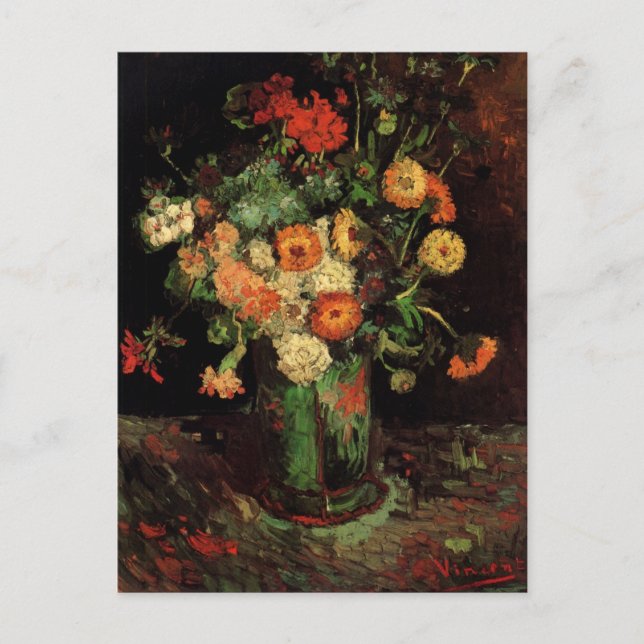 Vase with Zinnias and Geraniums, Vincent van Gogh Postcard (Front)