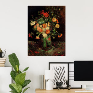Vase with Zinnias and Geraniums, Vincent van Gogh Poster
