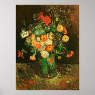Vase with Zinnias & Geraniums Van Gogh Fine Art Poster