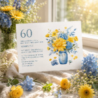 Vase Yellow Blue Flowers 60th Birthday
