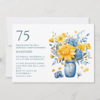Vase Yellow Blue Flowers 75th Birthday