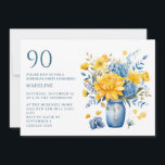 Vase Yellow Blue Flowers 90th Birthday Invitation<br><div class="desc">Vase with blue and yellow flowers springtime or summer 90th birthday party invitation. This invitation can be purchased printed or as a digital invitation to share with family and friends on social media or through email. Contact me for assistance with your customisations or to request additional matching or coordinating Zazzle...</div>