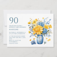 Vase Yellow Blue Flowers 90th Birthday