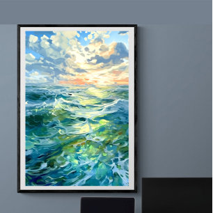 Vast ocean seas at sunset   Ai Poster