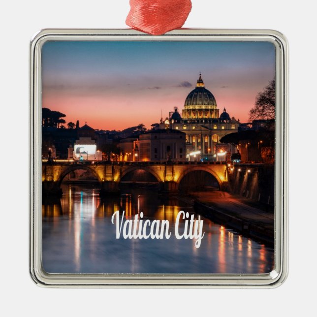 Vatican City At Night Roman Catholic Church Metal Tree Decoration (Front)