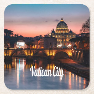 Vatican City At Night Roman Catholic Church Square Paper Coaster