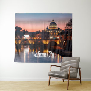 Vatican City At Night Roman Catholic Church Tapestry
