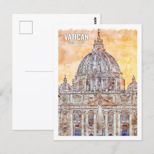 Vatican Rome Italy Famous Travel Place Watercolor Postcard