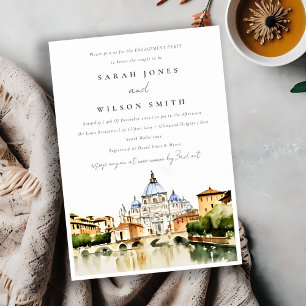 Vatican Rome Italy Watercolor Landscape Engagement Invitation