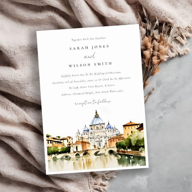 Vatican Rome Italy Watercolor Landscape Wedding Invitation (Creator Uploaded)