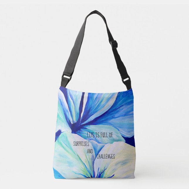 Vattenfärgen Persian Blue Flower Petals Mönster Crossbody Bag (Front)