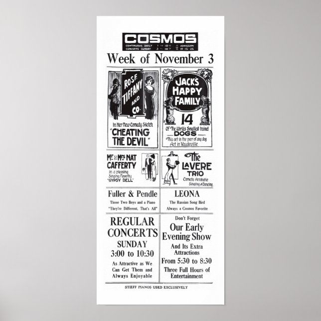 Vaudeville 1913 vintage lineup newspaper ad poster (Front)