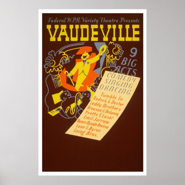Vaudeville Vintage Poster - 9 Big Acts (Front)