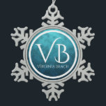 VB Virginia Beach on Blue Water Background<br><div class="desc">VB Virginia Beach on Blue Water Background Snowflake Pewter Christmas Ornament  -</div>