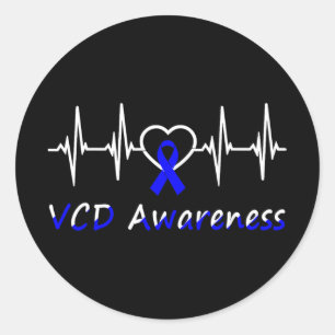 Vcd Awareness Blue Ribbon Love Heartbeat Support Q Classic Round Sticker
