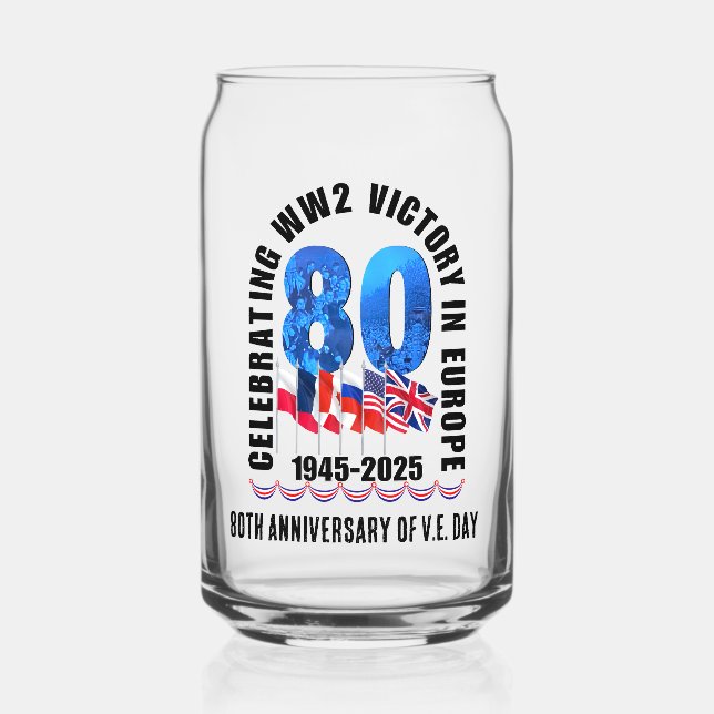 VE DAY 80th Anniversary Victory in Europe WW2 Can Glass (Front)