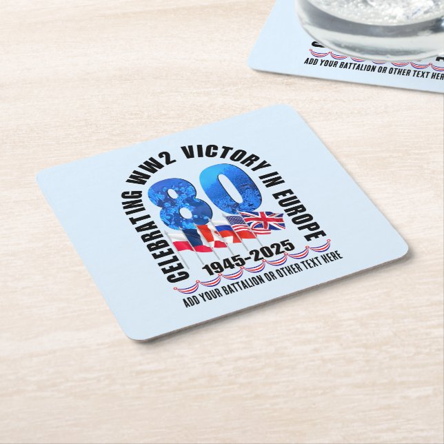 VE DAY 80th Anniversary Victory in Europe WW2 Square Paper Coaster (Angled)