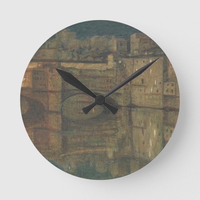 Vecchio bridge, Florence (oil on canvas) Round Clock (Front)