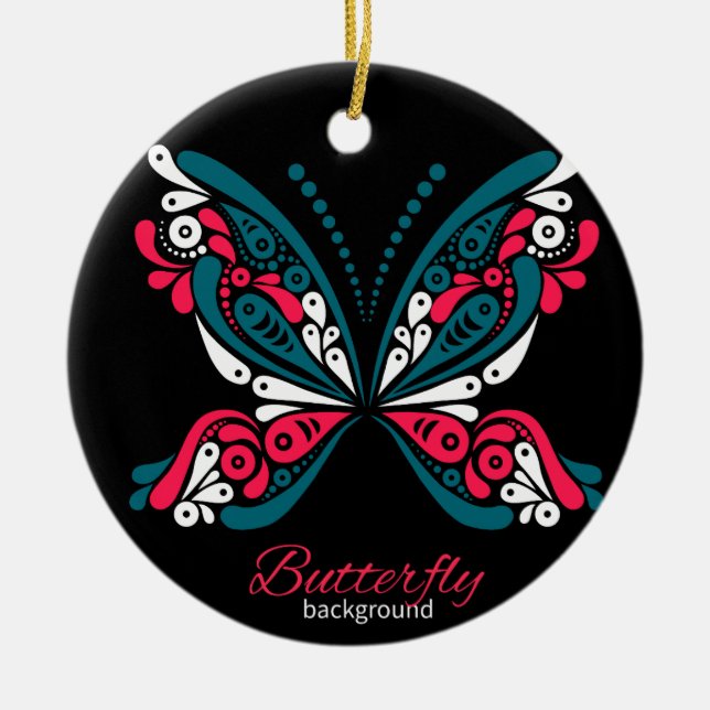 Vector background with beautiful butterfly. tattoo ceramic tree decoration (Front)